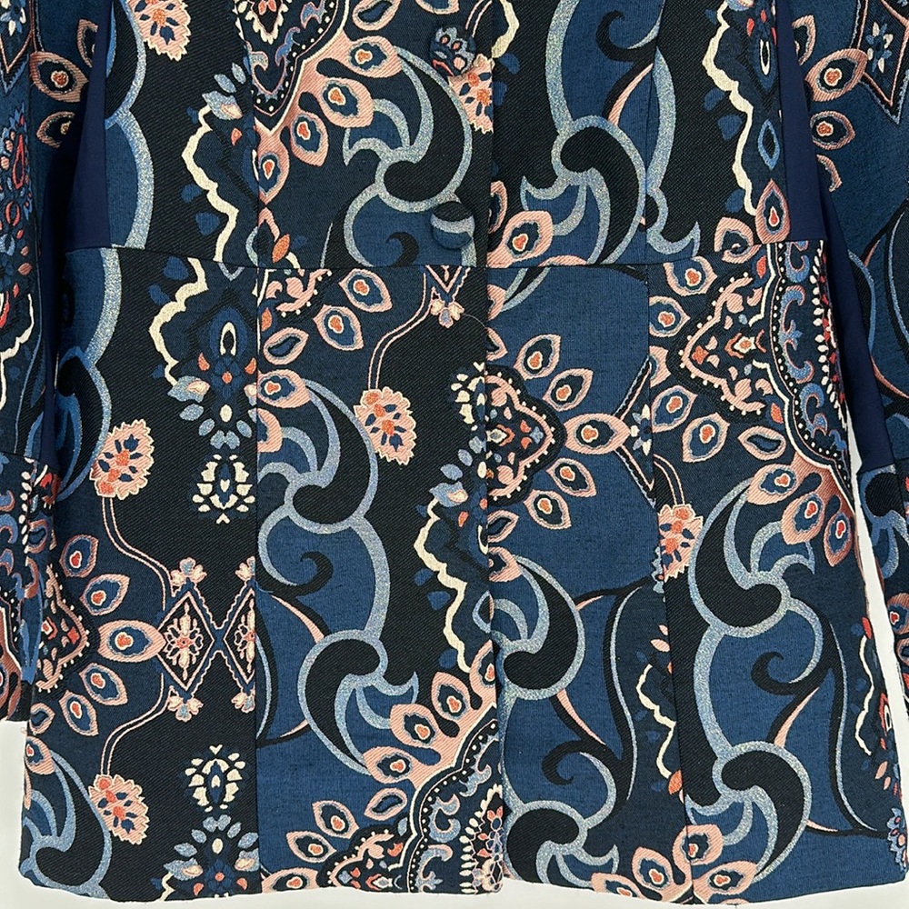 CHICOS 0 Jacquard Embroidered Jacket Blue Metallic Lined Career Boho- Women’s - Picture 4 of 12